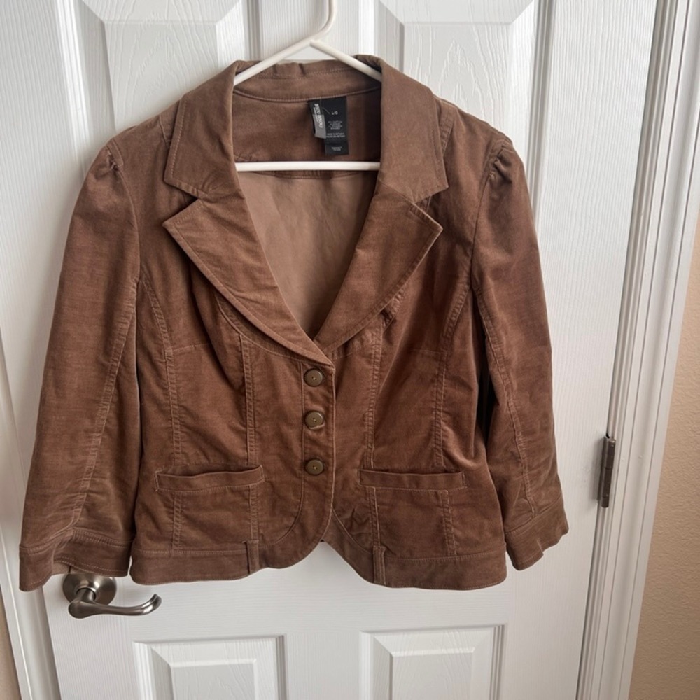 Bisou Bisou Brown Corduroy Blazer Jacket Fitted Casual Layering Ladies Size L